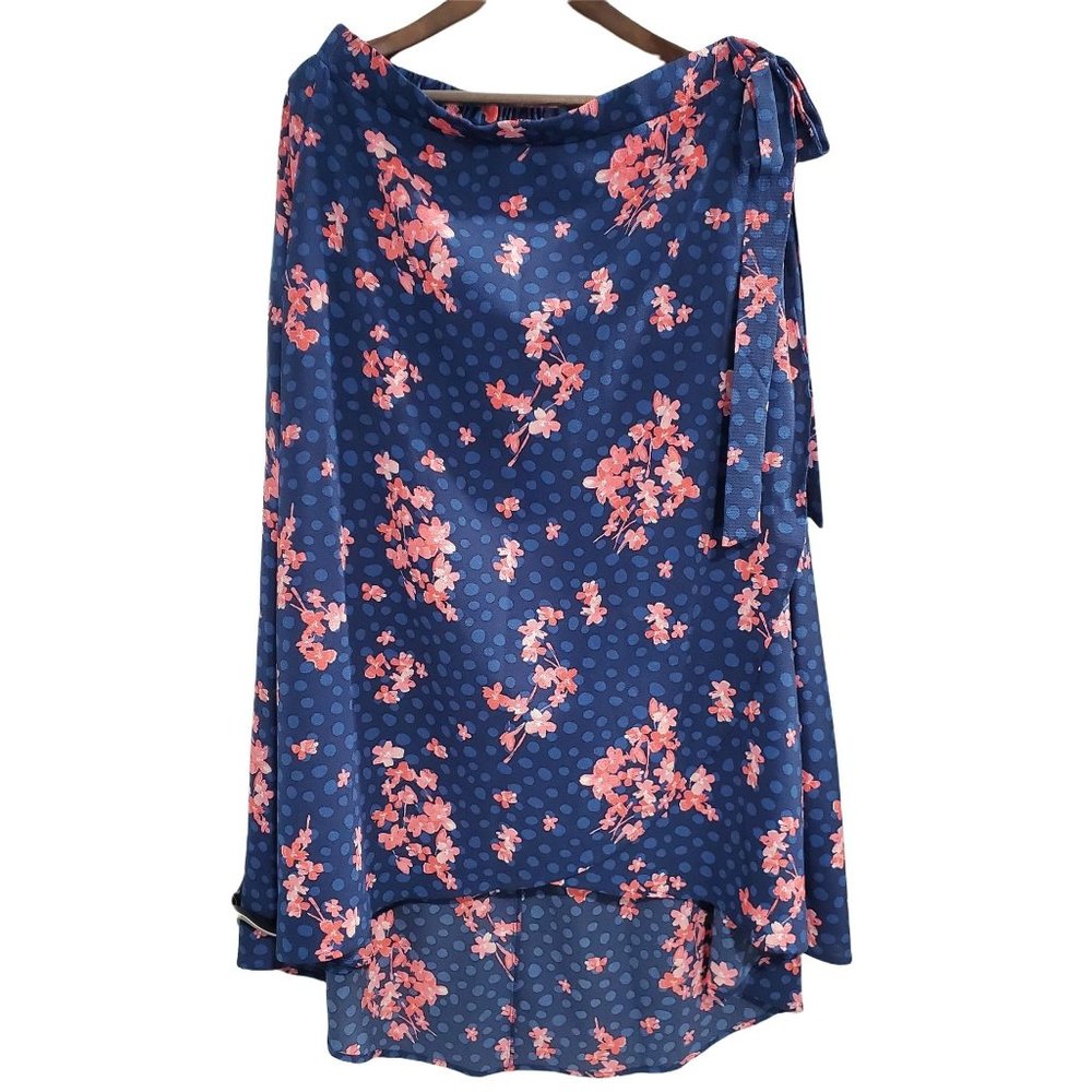 Downing Studio Buttercup High-Low Faux Wrap Skirt Navy and Pink 2X